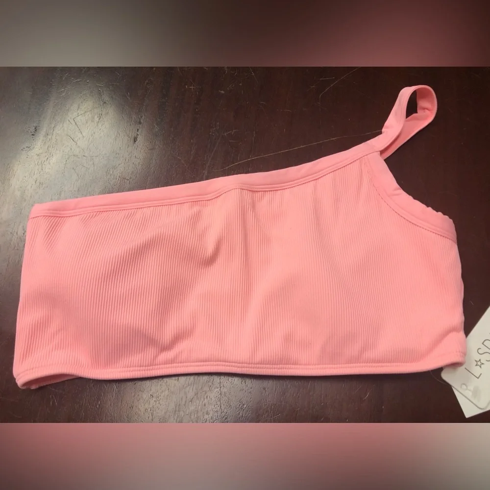NWT L*Space Axel Ribbed Baby Pink One Shoulder Bikini Top - Picture 4 of 8